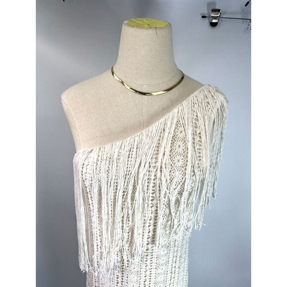 Ralph Lauren Blue Label White Crochet Dress Medium One Shoulder Fringe $998 NWT - Picture 5 of 16